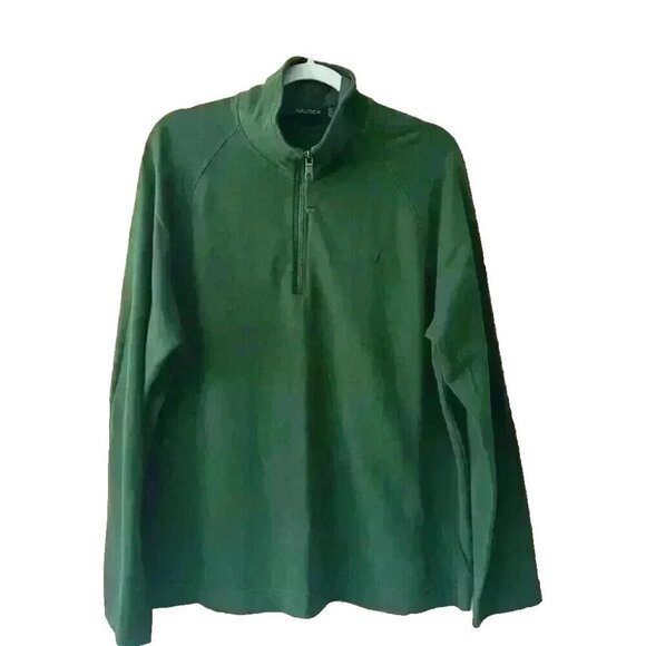 Nautica Hunter Green 3/4 Zip Pullover Polo Crewneck M Preppy Y2K Classic Cozy - Picture 1 of 9